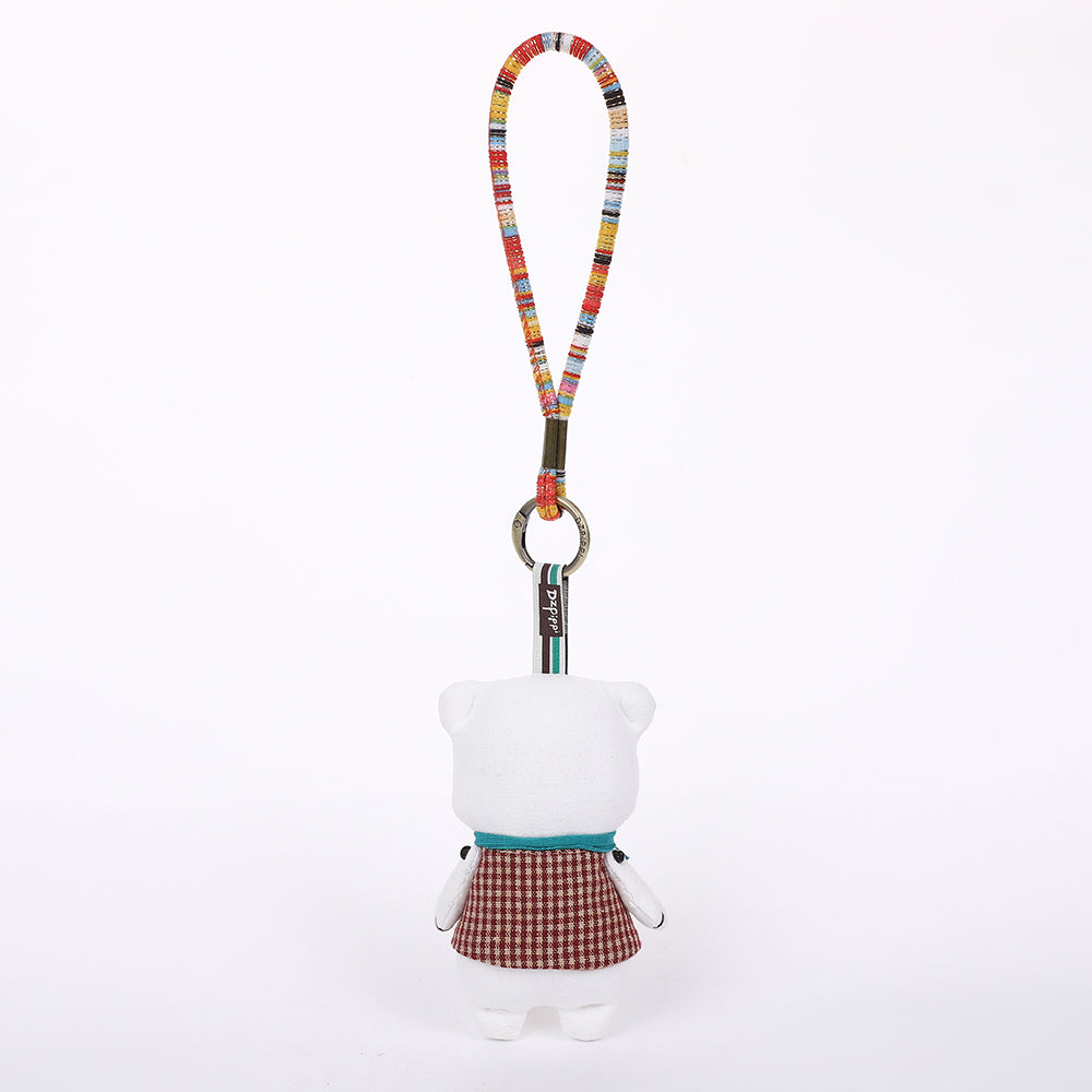 Handmade Fabric White Bear Bag Charm Keychain - Cute Plush Hanging Accessory