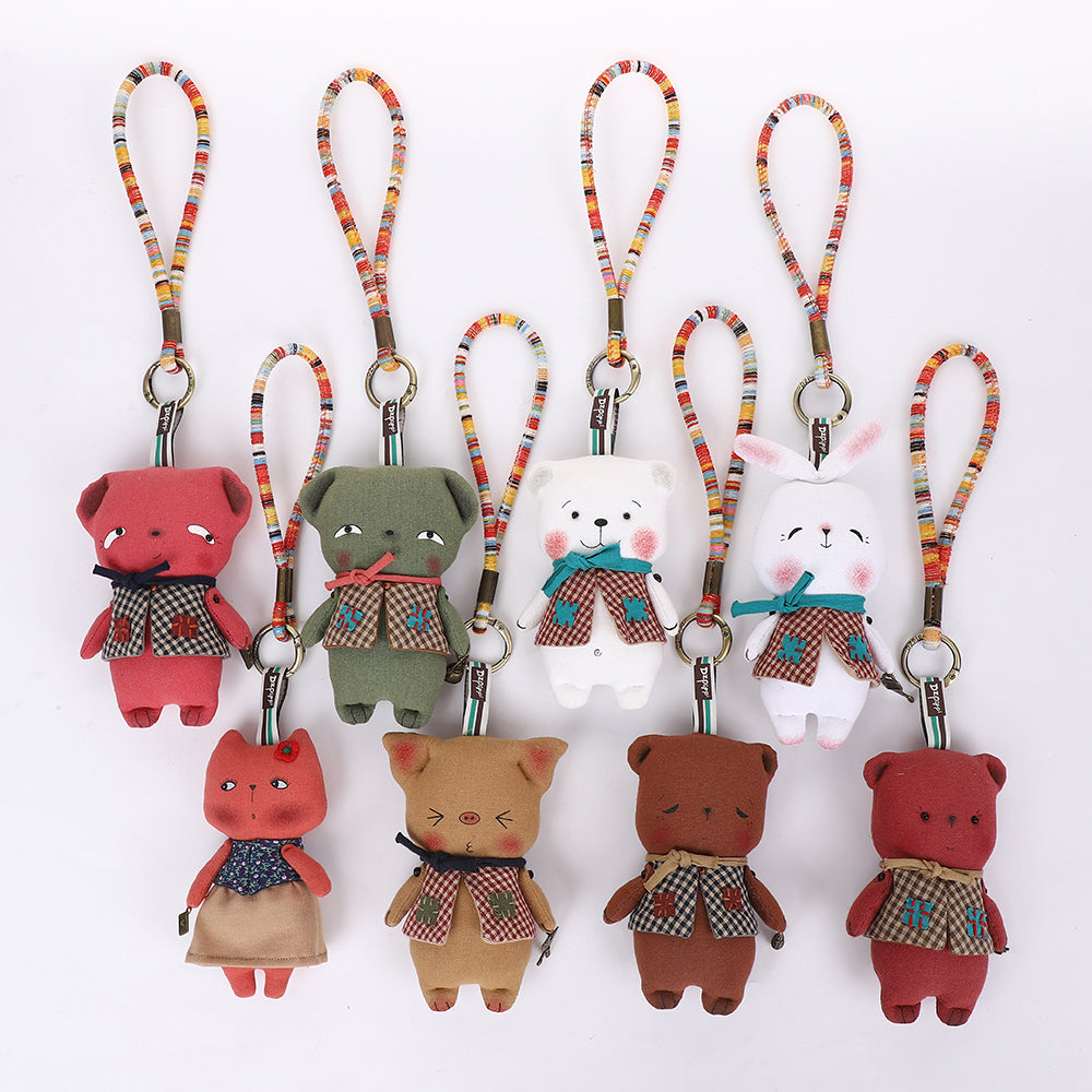 Handmade Fabric White Bear Bag Charm Keychain - Cute Plush Hanging Accessory