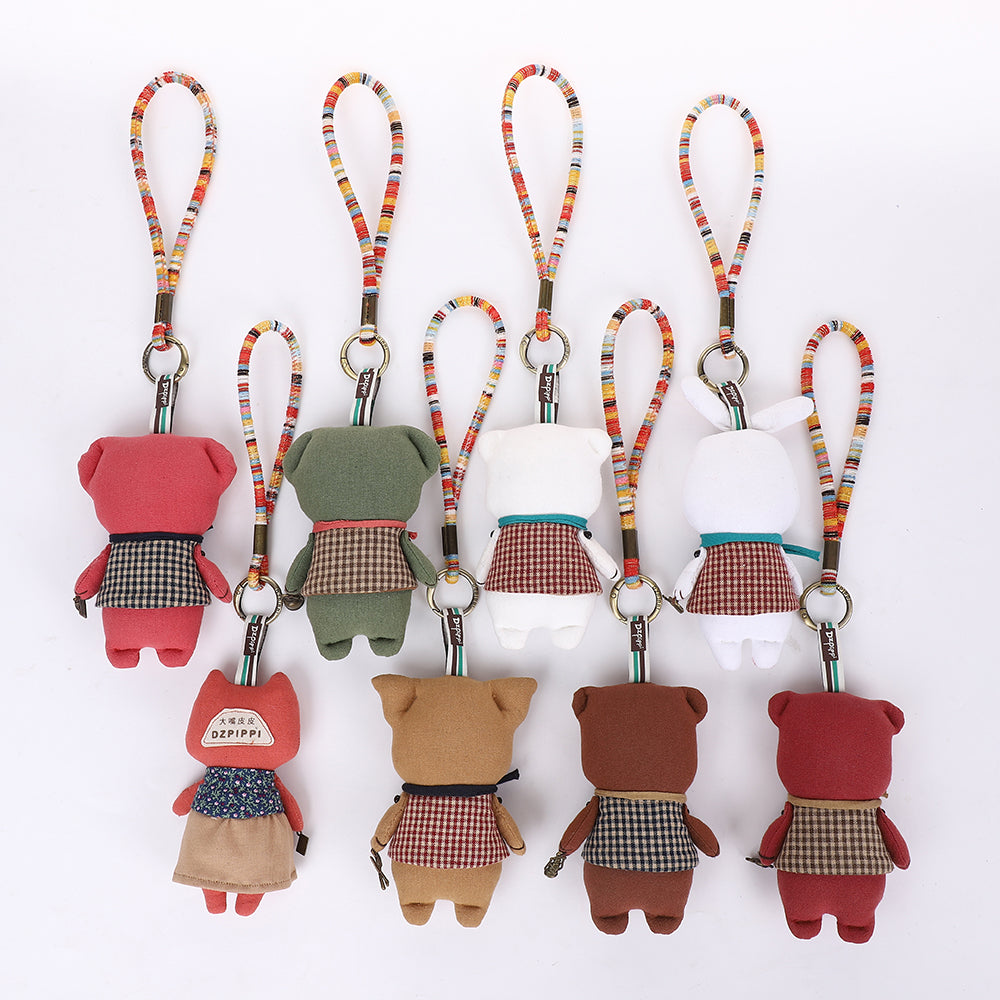 Handmade Fabric White Bear Bag Charm Keychain - Cute Plush Hanging Accessory