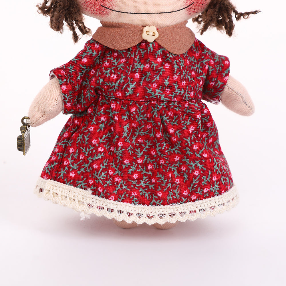 Handmade Fabric Doll Keychain - Red Hair Girl Bag Charm, 1 Pc