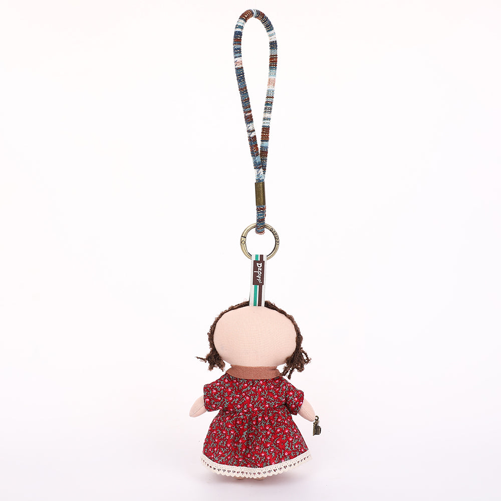 Handmade Fabric Doll Keychain - Red Hair Girl Bag Charm, 1 Pc
