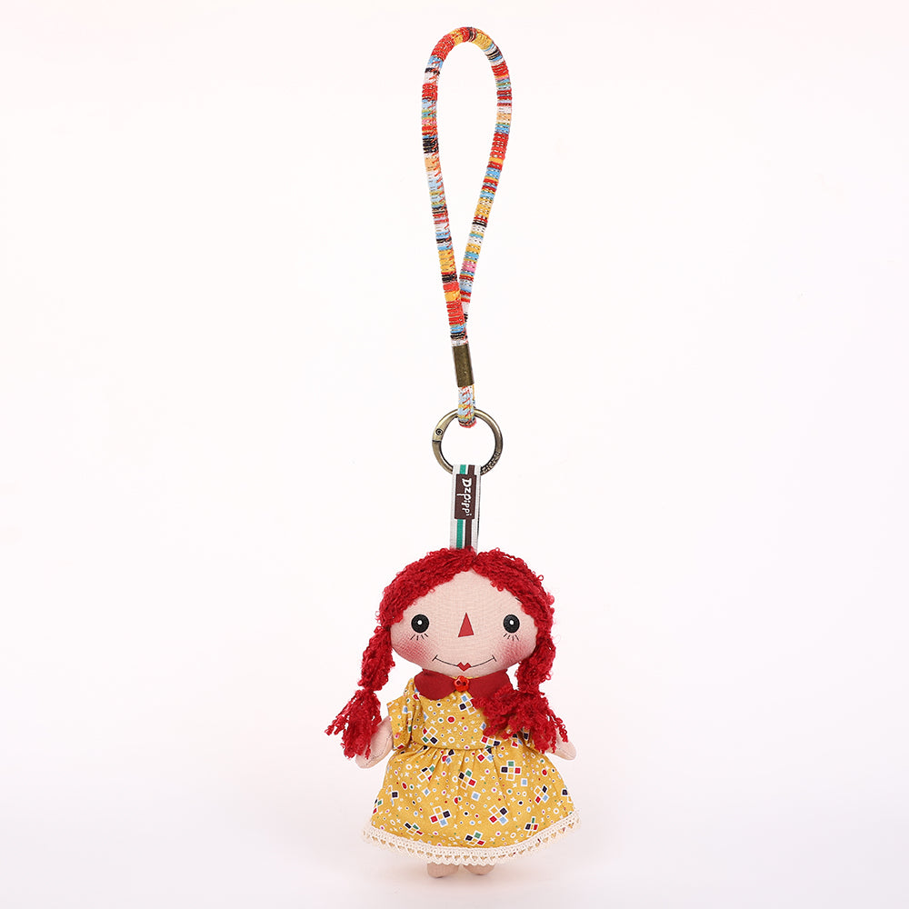Handmade Fabric Doll Keychain - Red Hair Girl Bag Charm, 1 Pc