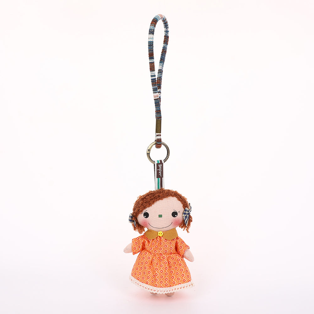 Handmade Fabric Doll Keychain - Red Hair Girl Bag Charm, 1 Pc