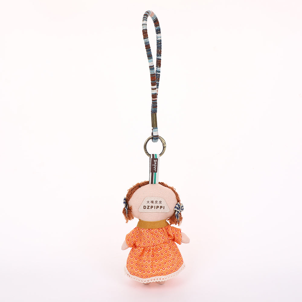 Handmade Fabric Doll Keychain - Red Hair Girl Bag Charm, 1 Pc
