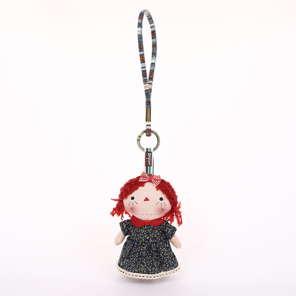 Handmade Fabric Doll Keychain - Red Hair Girl Bag Charm, 1 Pc