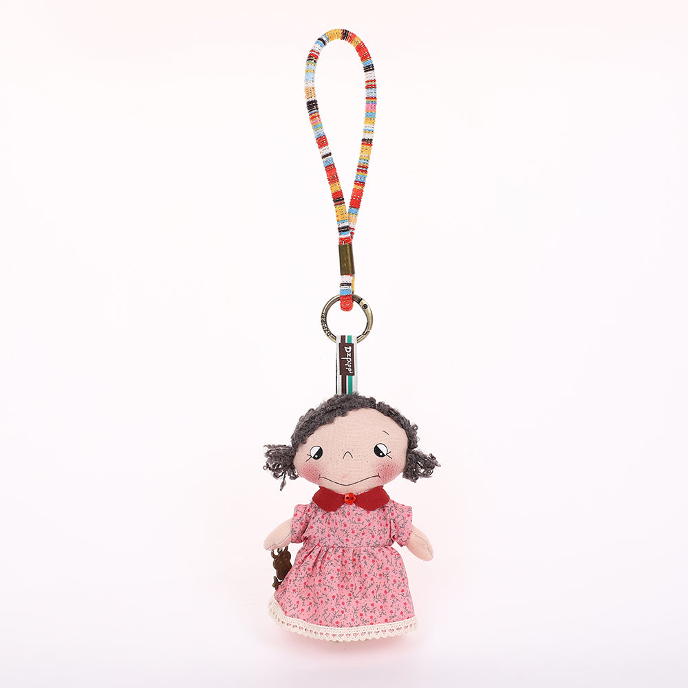 Handmade Fabric Doll Keychain - Red Hair Girl Bag Charm, 1 Pc