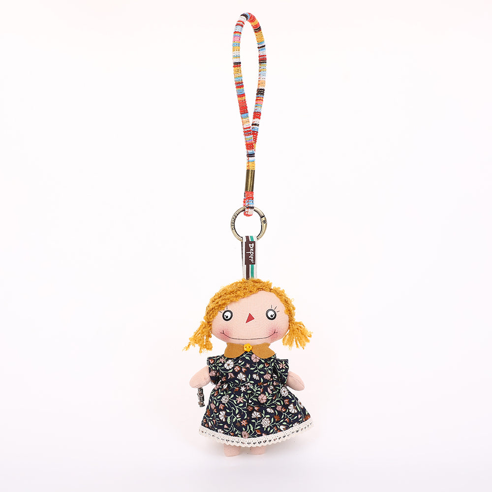 Handmade Fabric Doll Keychain - Red Hair Girl Bag Charm, 1 Pc