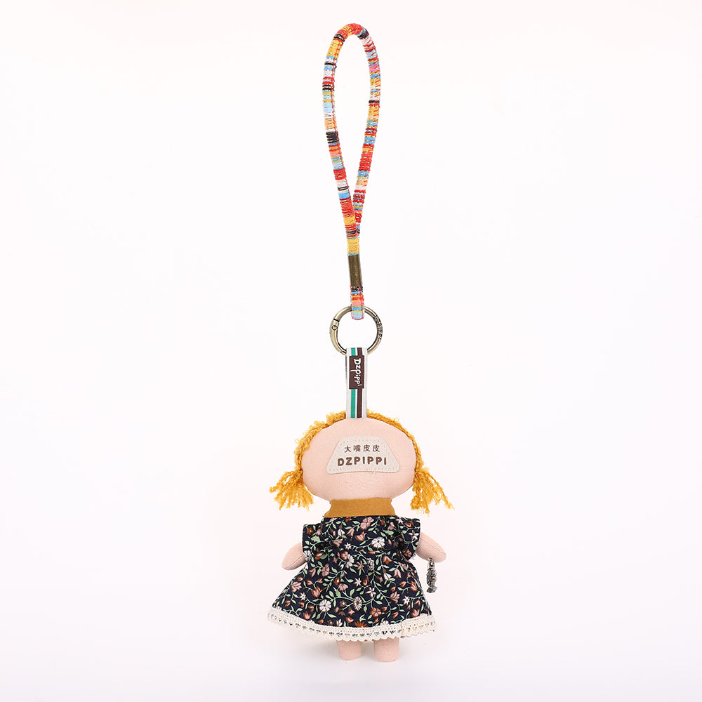Handmade Fabric Doll Keychain - Red Hair Girl Bag Charm, 1 Pc